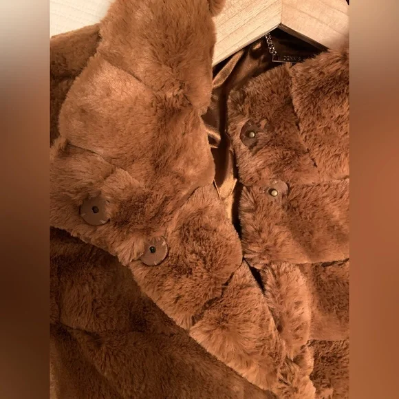 DENNIS BASSO Brown Faux Fur Coat, NEW - Picture 5 of 9